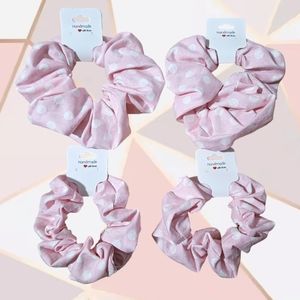 Pink and white dotted handmade Scrunchies